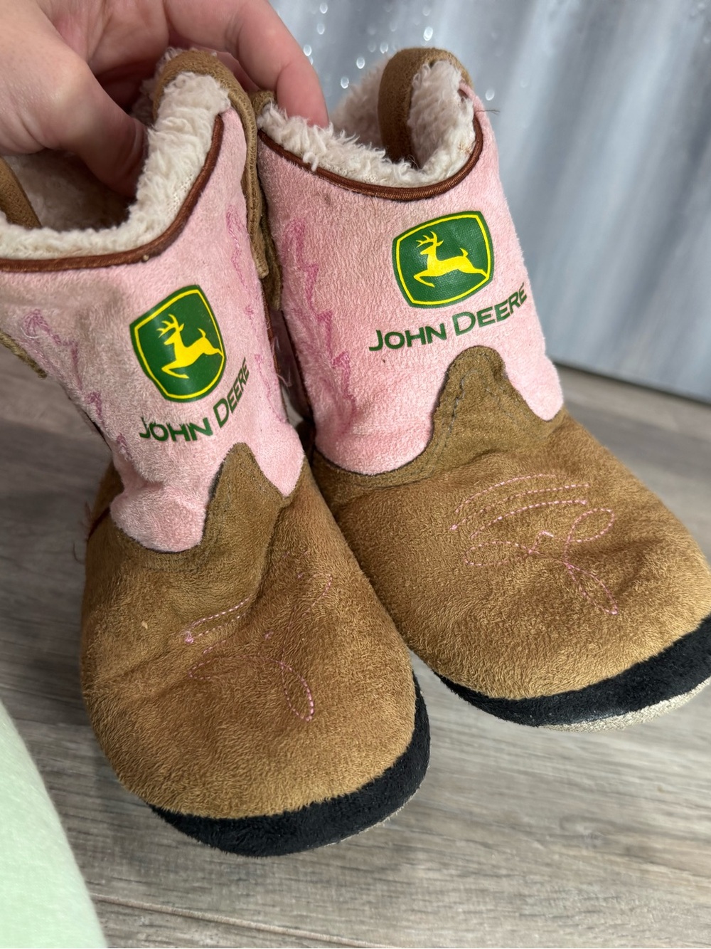 John Deere Pink and Brown Kids One-Piece Boot Slippers